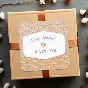 Watercolor Gingerbread Caramel Tones Square Sticker