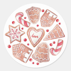 Watercolor Gingerbread Cookies Christmas Classic Round Sticker
