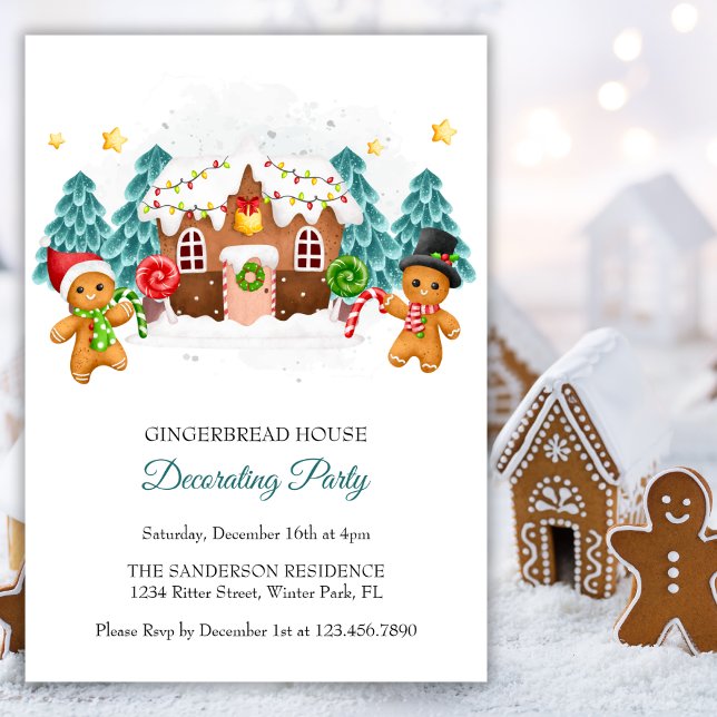 Watercolor Gingerbread Decorating Christmas Party Invitation (Watercolor Gingerbread Decorating Christmas Party Invitation)