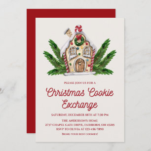 Watercolor Gingerbread House Cookie Exchange Party Invitation