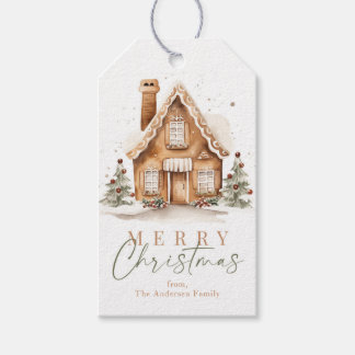 Watercolor Gingerbread House Merry Christmas Gift Gift Tags