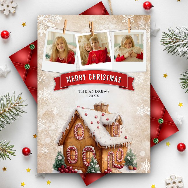 Watercolor Gingerbread House Photo Christmas Holiday Card (Creator Uploaded)