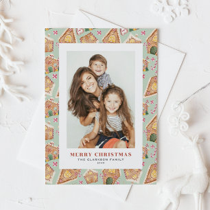 Watercolor Gingerbread Houses Photo Christmas Holiday Postcard