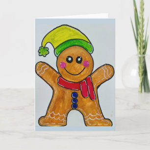 Watercolor Gingerbread Man Blank Greeting Card