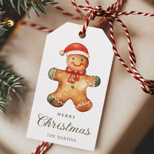 Watercolor Gingerbread Man Christmas  Gift Tags