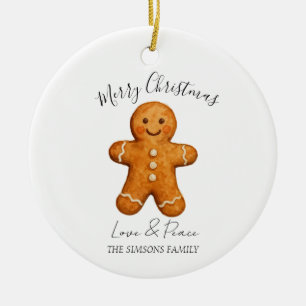 Watercolor Gingerbread Man Merry Christmas Ceramic Tree Decoration