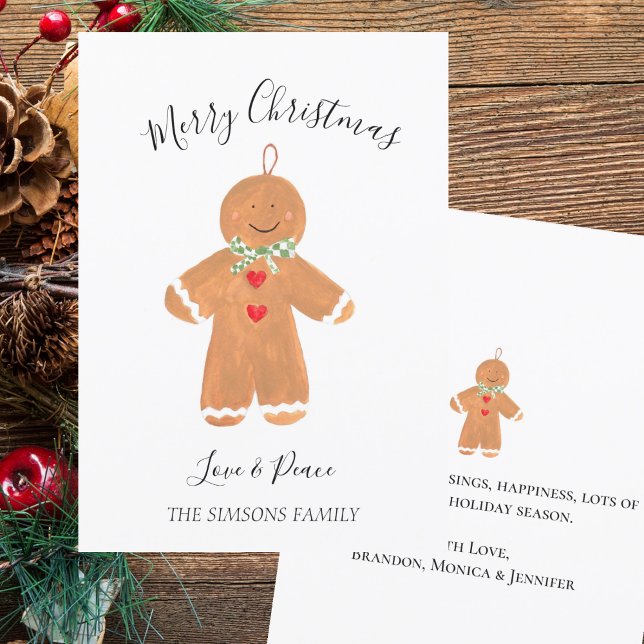 Watercolor Gingerbread Man Merry Christmas Holiday Card (Creator Uploaded)