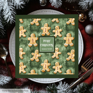 Watercolor gingerbread man pastel green sage napkin