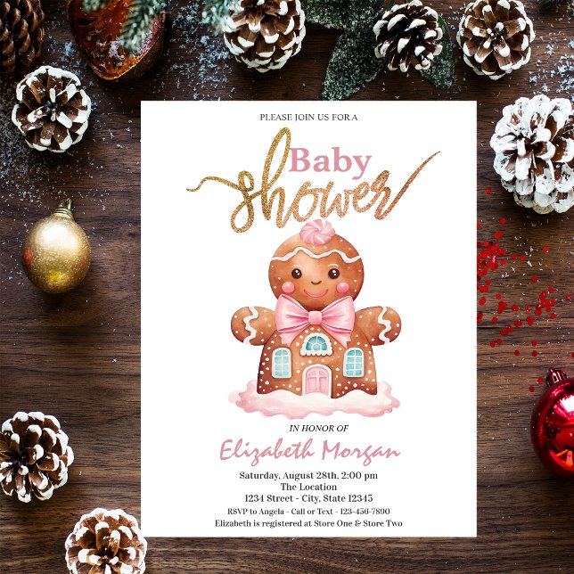 Watercolor Gingerbread Pink Baby Shower Invitation (Creator Uploaded)