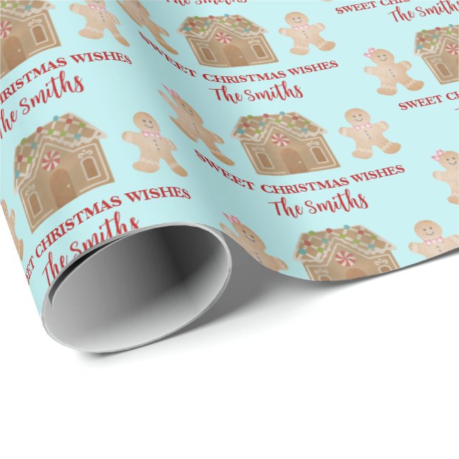 Watercolor Gingerbread Sweet Christmas Wishes Wrap Wrapping Paper (Roll Corner)