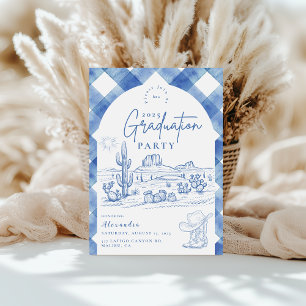 Watercolor Gingham Cowgirl Graduation Invitation