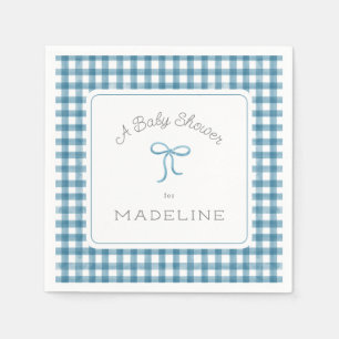 Watercolor Gingham Denim Blue Baby Shower Napkin