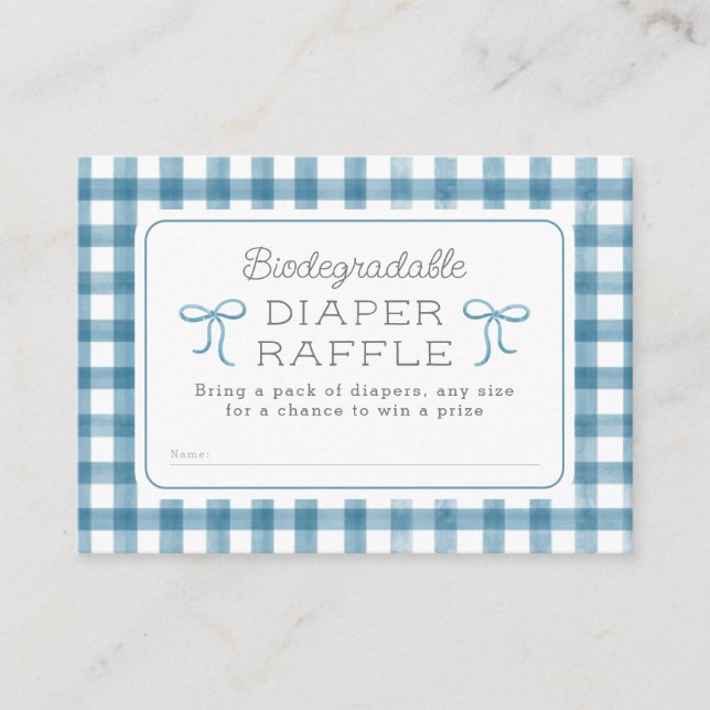 Watercolor Gingham Denim Blue Diaper Raffle Enclosure Card (Front)