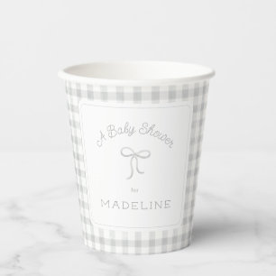 Watercolor Gingham Grey Baby Shower Paper Cups