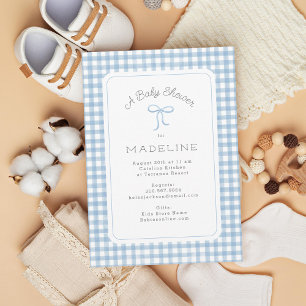 Watercolor Gingham Light Blue Baby Shower Invitation