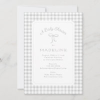 Watercolor Gingham Light Grey Baby Shower