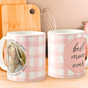 Watercolor Gingham Mothers Day Best Mum Ever Photo Coffee Mug