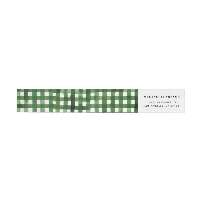 Watercolor Gingham Pattern Holiday Address Wrap Around Label (Individual)
