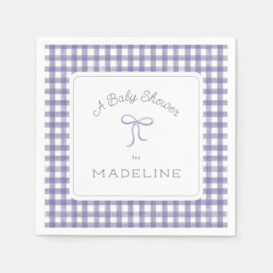 Watercolor Gingham Purple Baby Shower Napkin