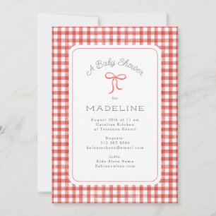 Watercolor Gingham Red Baby Shower Invitation