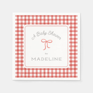 Watercolor Gingham Red Baby Shower Napkin