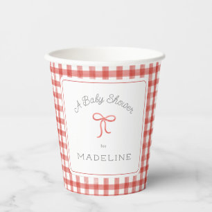Watercolor Gingham Red Baby Shower Paper Cups