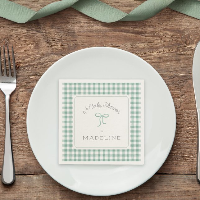 Watercolor Gingham Sage Green Baby Shower Napkin (Creator Uploaded)