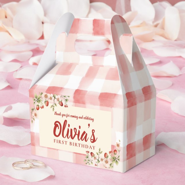 Watercolor Gingham Strawberry Birthday Favour Box (Wedding)