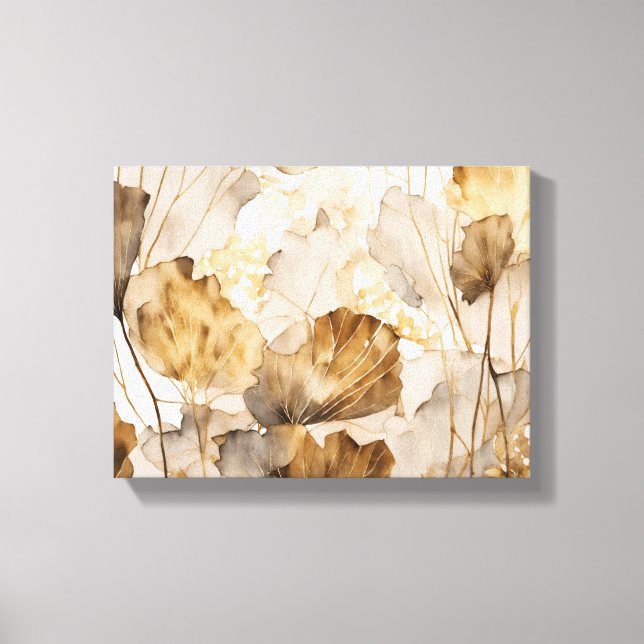 Watercolor Ginkgo leaves white, beige, gold Canvas Print (Front)