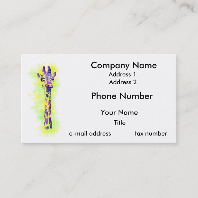 Watercolor Giraffe 2 Business Card (Front)