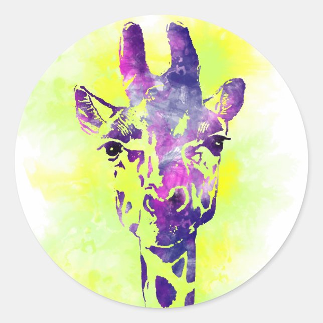 Watercolor Giraffe 2 Classic Round Sticker (Front)