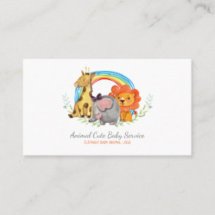 Watercolor Giraffe Elephant Lion Rainbow Arch Business Card