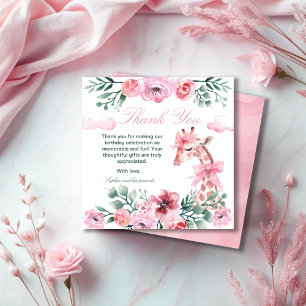 Watercolor Giraffe Garden Girl Birthday Thank You Card