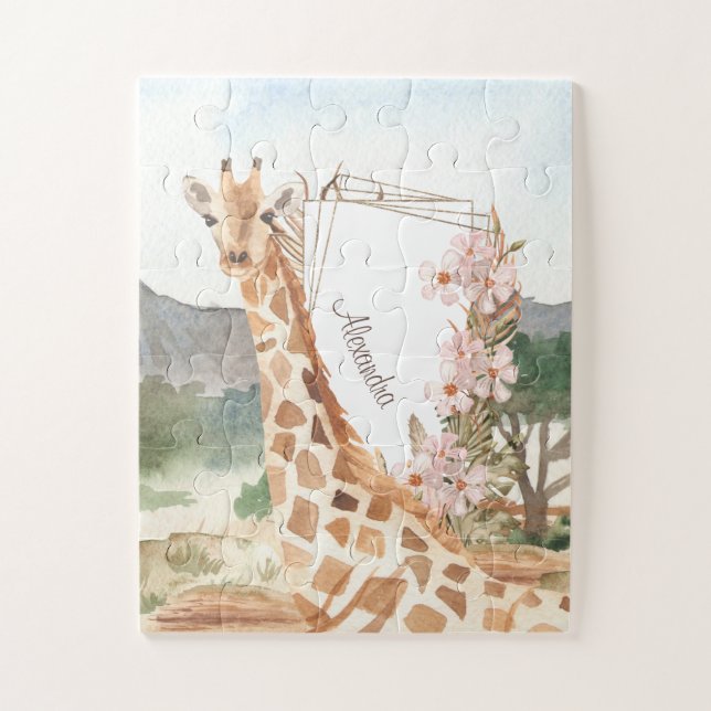 Watercolor Giraffe in African Savannah Kids Jigsaw Puzzle (Vertical)