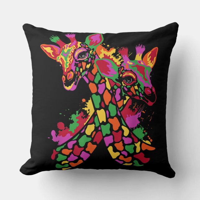 Watercolor Giraffe Lover Funny Giraffe Print Cushion (Front)