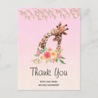 Watercolor Giraffe Mum & Baby Thank You Postcard