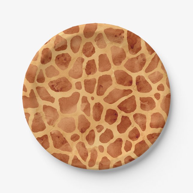 Watercolor Giraffe Print Paper Plate (Front)