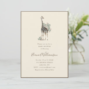 Watercolor Giraffe Safari Cute Modern Baby Shower Invitation