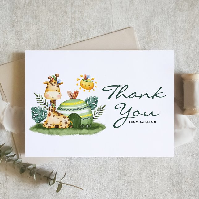 Watercolor Giraffe Tribal Safari Birthday Thank You Card (Creator Uploaded)