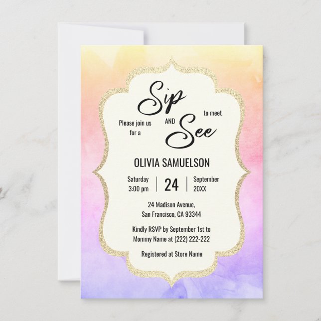 Watercolor Girl Boy BABY SIP and SEE | PHOTO Invitation (Front)