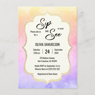 Watercolor Girl Boy BABY SIP and SEE | PHOTO Invitation