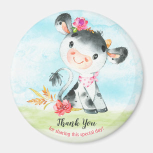 Watercolor Girl Cow Baby Shower Farm Thank You Magnet