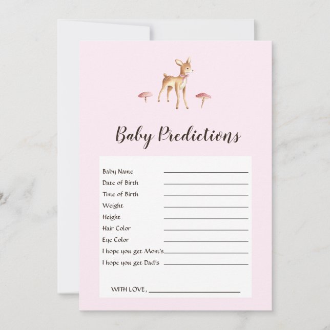 Watercolor Girl Deer Baby Shower Predictions Game (Front)