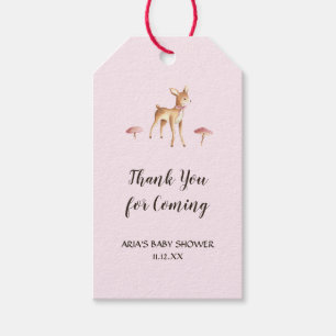 Watercolor Girl Deer Mushrooms Baby Shower Favour Gift Tags