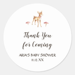Watercolor Girl Deer on White Baby Shower Favour Classic Round Sticker