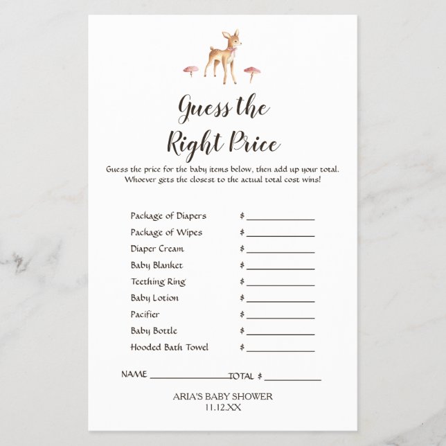 Watercolor Girl Deer White Guess The Right Price Flyer (Front)