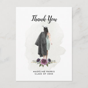 Watercolor Girl Floral Custom Photo Graduation Postcard