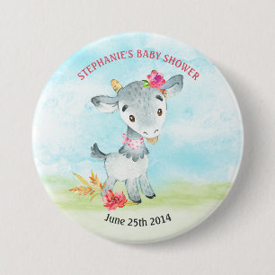 Watercolor Girl Goat Baby Shower Farm 7.5 Cm Round Badge
