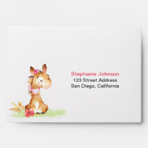 Watercolor Girl Horse Baby Shower Farm Envelope