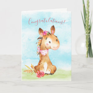 Watercolor Girl Horse Congratulations Card